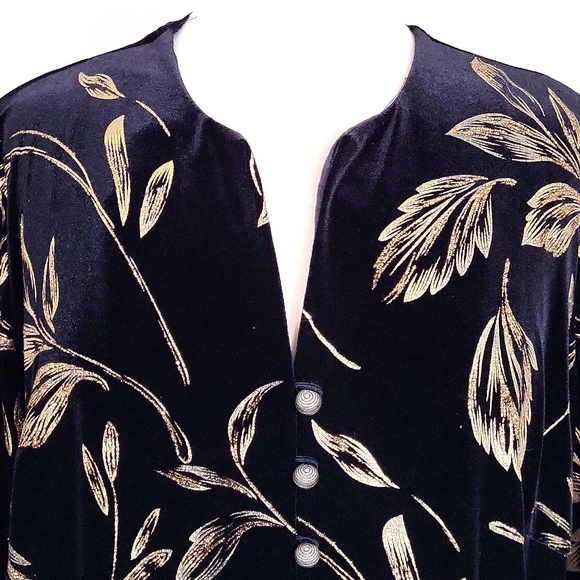 Women's Evening Dress Jacket Black Velvet Gold Floral Size 18W - Picture 5 of 8